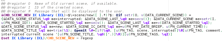 A cropped snapshot of the Kate text editor showing colorized MUSH code.