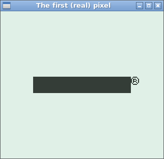 A screenshot of the emulator showing a greenish black bar and ® in the middle.