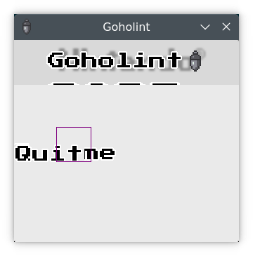 A screenshot of Goholint showing various labels and bits of text over a partially opaque background. The overlapping labels seem to spell “QuitMe”.