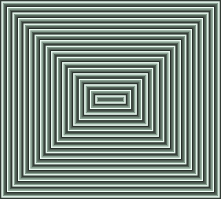 A screenshot of a Game Boy screen showing concentric rectangles alternating the four colors available in the Game Boy palette.