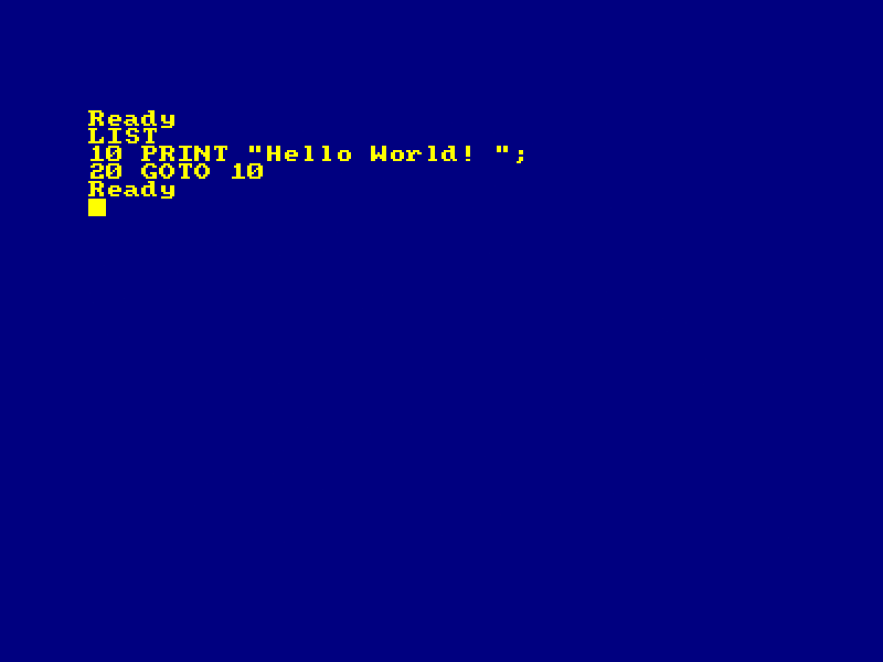 A screenshot of Amstrad CPC Basic code in bright yellow characters on a dark blue background.