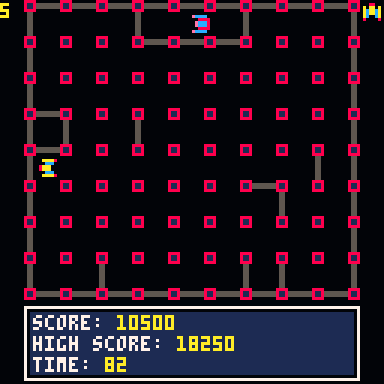 A screenshot of a development build of Pico Attack where an enemy is stuck behind walls.
