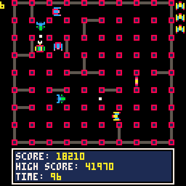 A GIF showing a few seconds of Pico Attack gameplay where ships move around and the player shoots almost all of them down.